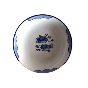 Handpainted Ceramic Fish Bowl Made in Brazil 7.75"D x 1.5"H Blue White